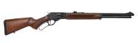 Lever-action rifle with wooden stock and long barrel, shown in profile against a white background.