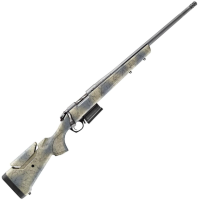 Bolt-action hunting rifle with a cracked white camouflage finish and a detachable magazine, shown diagonally against a white background.